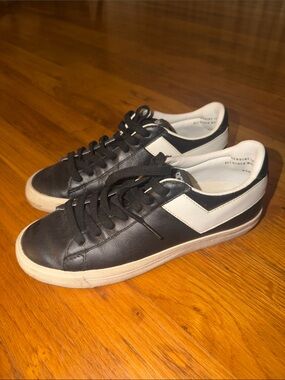 Pony Men's Black and White Low-Top Leather Sneakers